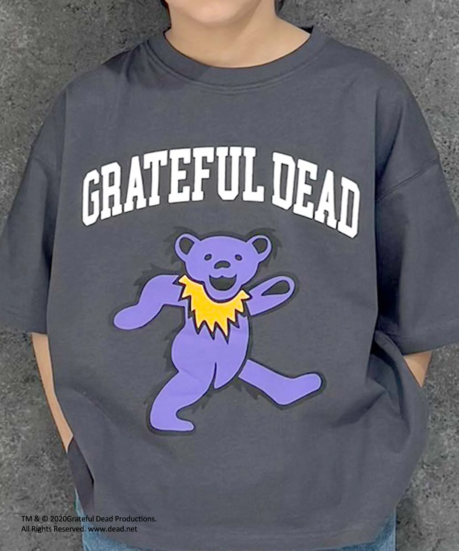 Детская футболка Grateful Dead с принтом танцующего медведя серая — фото 3