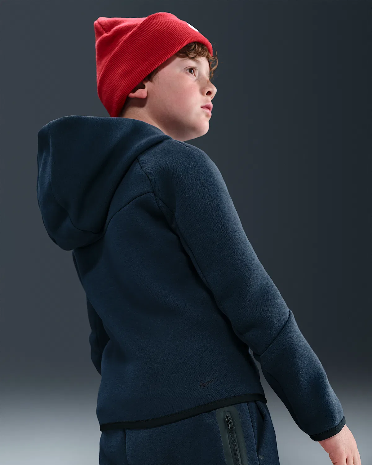 Детская худи Nike Sportswear Tech Fleece на молнии, Obsidian/Black/Black — фото 2