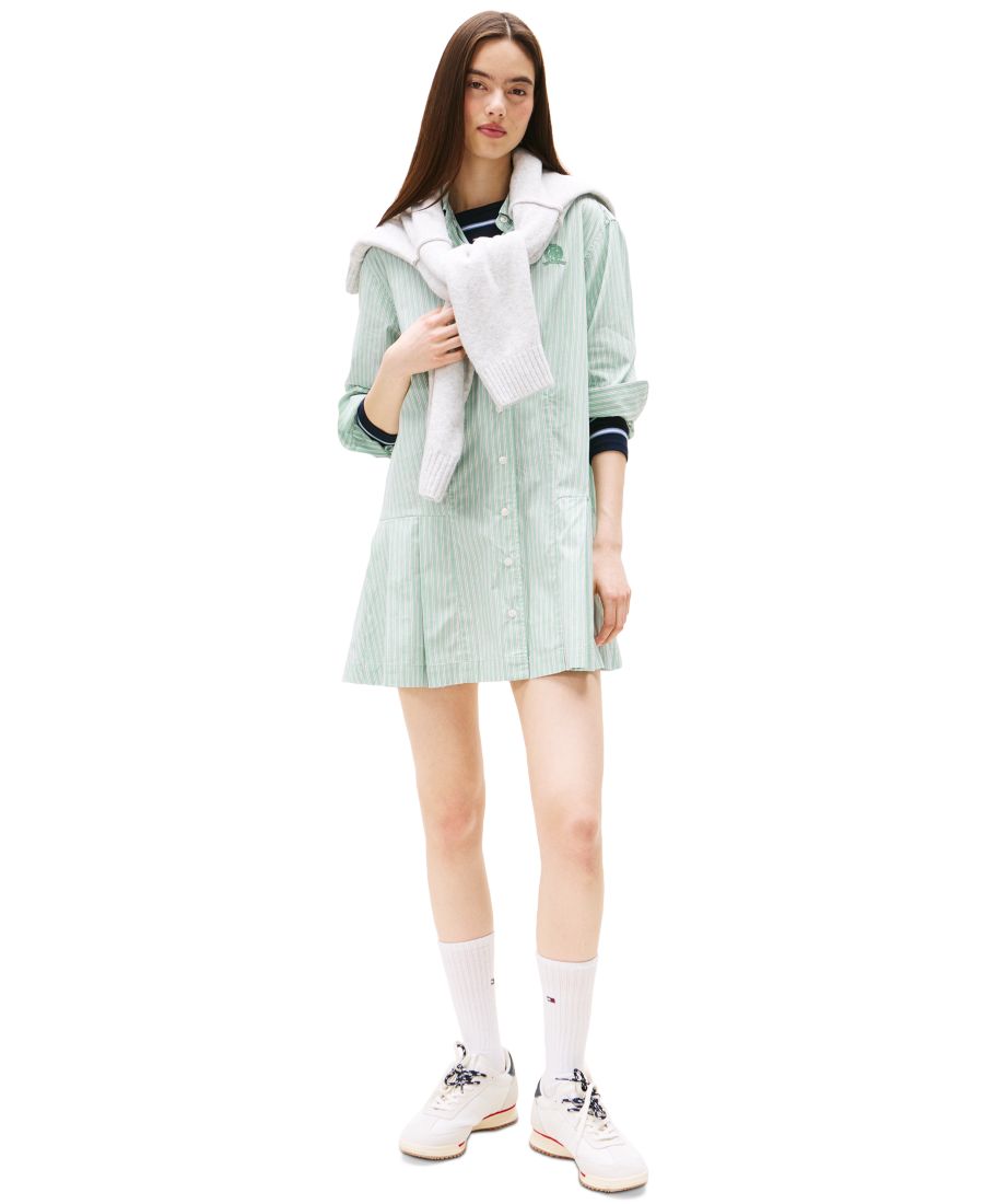 

Женское плиссированное хлопковое платье-рубашка с гербом Tommy Jeans, Cloudy Jade Stripe