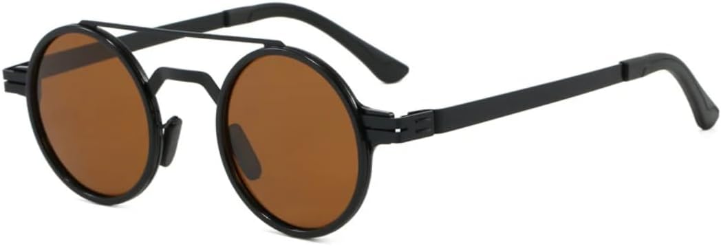 

Ретро металлические круглые солнцезащитные очки с двойной перемычкой для мужчин, защита от УФ-излучения UV400, модные женские очки в оправе с прозрачными линзами, в стиле панк TVTBBVV, Black Tea