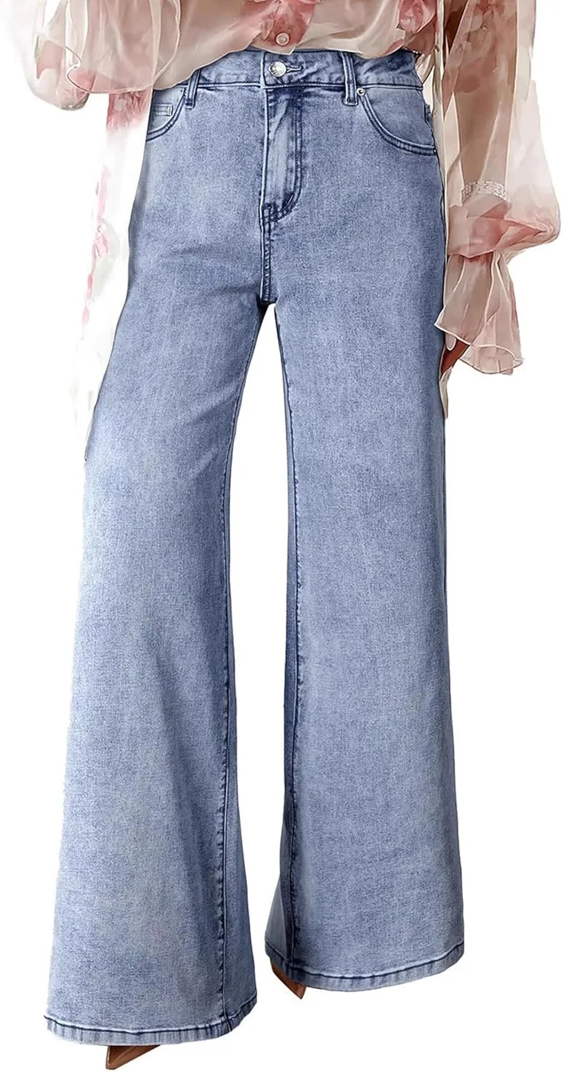 

Женские джинсы с высокой талией и расклешенным низом QLAUYIOE