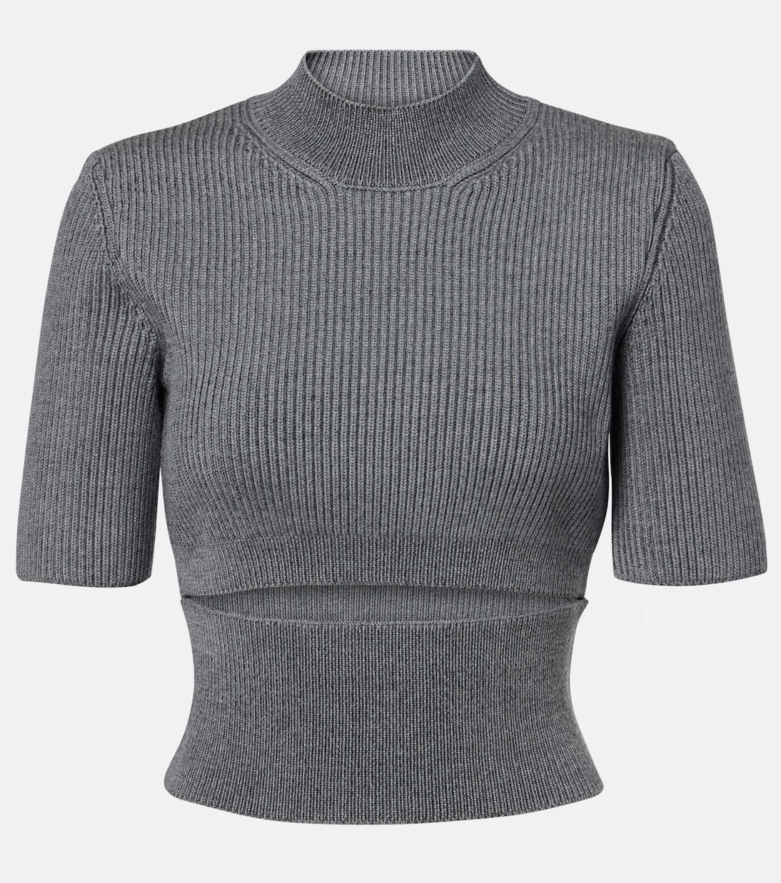 

Вязаный топ с ребрами и вырезами из смесовой шерсти Alaïa, Gris Chine