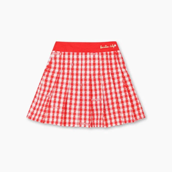 Детская красная плиссированная юбка в клетку от Benetton Kids — фото 2