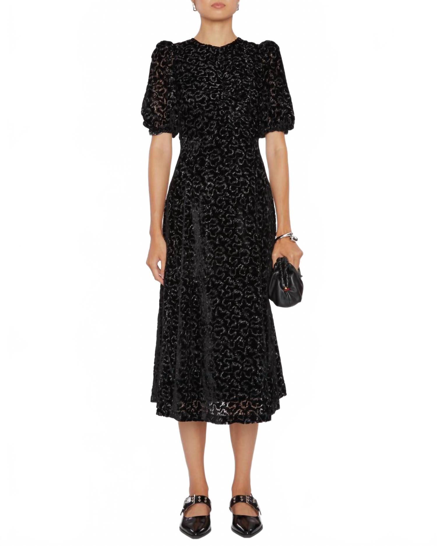 

SEA Платье-миди Sophia Burnout из бархата с пышными рукавами, разноцветное