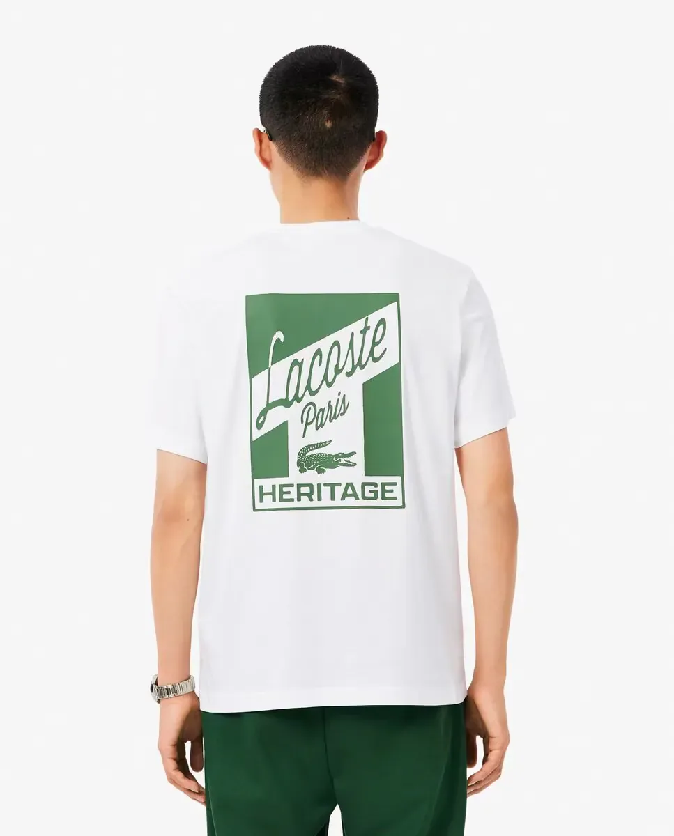 Мужская футболка с короткими рукавами с принтами Lacoste, белый — фото 2