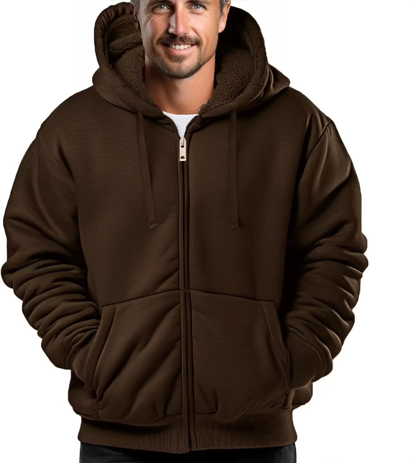 

Зимняя толстовка с капюшоном для мужчин, Sherpa Fleece Lined Jacket Dicodoum
