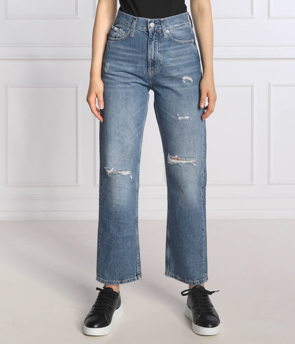 

Джинсы женские Calvin Klein Jeans прямого кроя рваные, синий