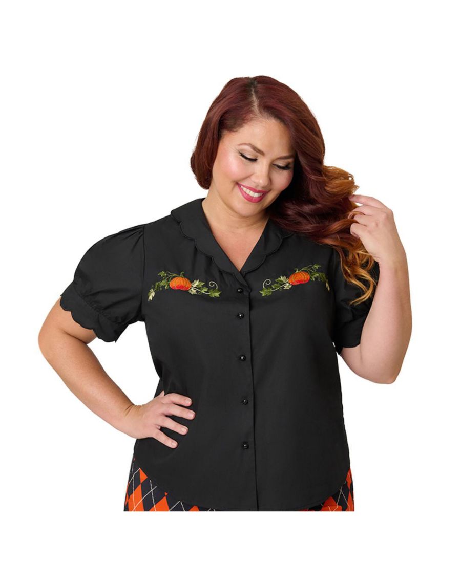 

Топ больших размеров с вышитыми пышными рукавами Smak Parlour, Black