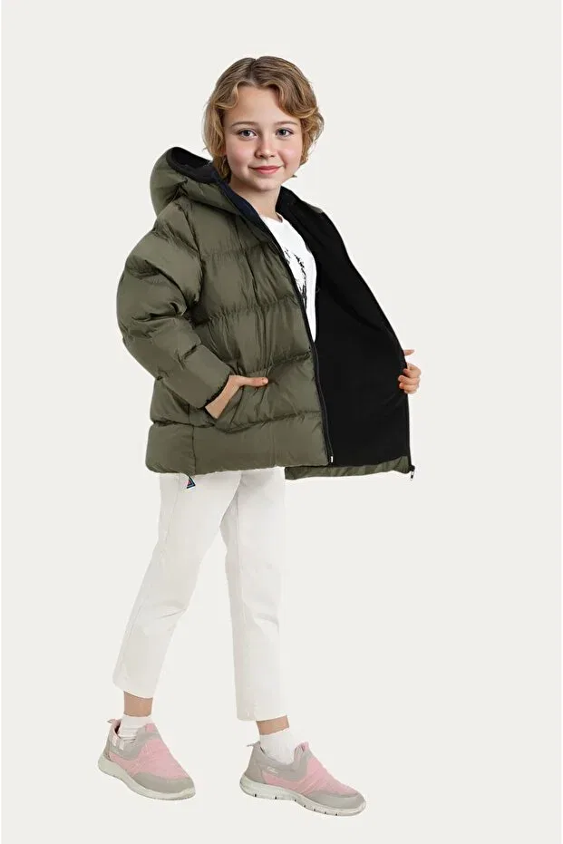 Детское зимнее пальто для девочек пуховое Outriverkids, Khaki — фото 2