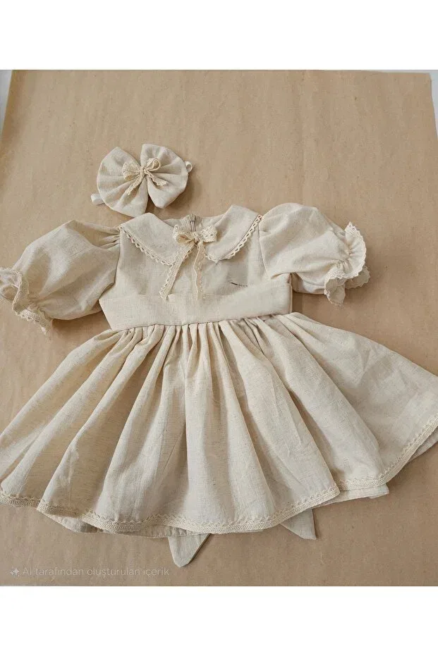Детское платье для девочек льняное Elwirababyboutiqe, Beige