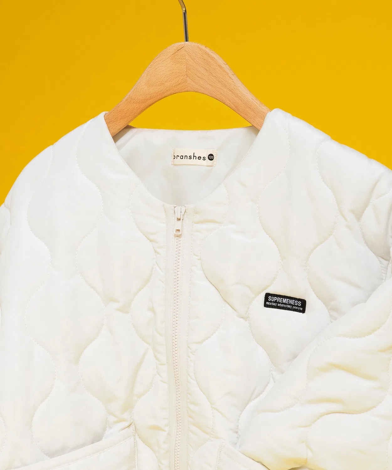 Детская стеганая куртка без воротника с принтом, модель Machine Washable, branshes, Khaki — фото 4