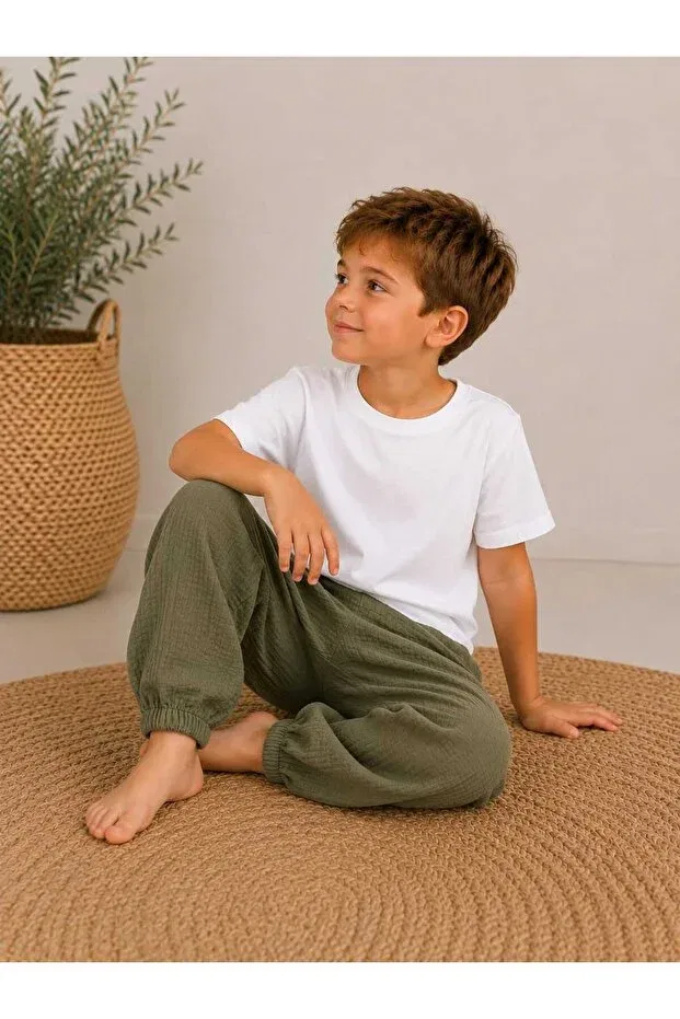 Детские брюки для девочек хлопковые Organic muslin elastic leg baby/child trousers Bebeğime Çorap, Khaki — фото 2