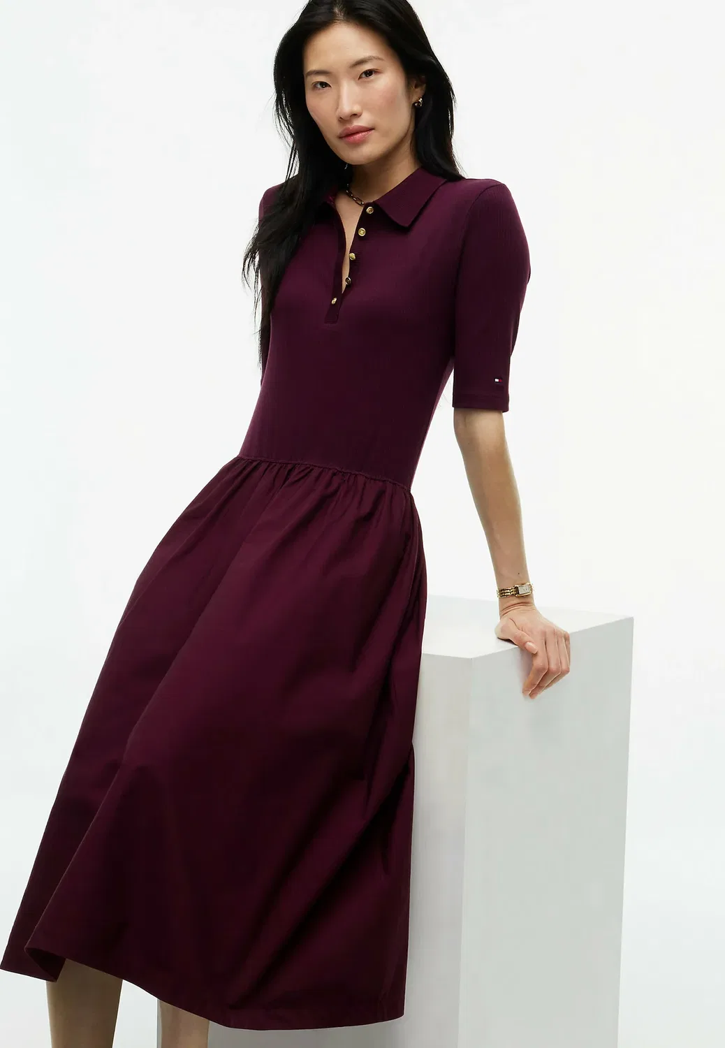 Платье-Поло миди, приталенное и расклешенное - платье-рубашка Tommy Hilfiger, Deep Burgundy — фото 4