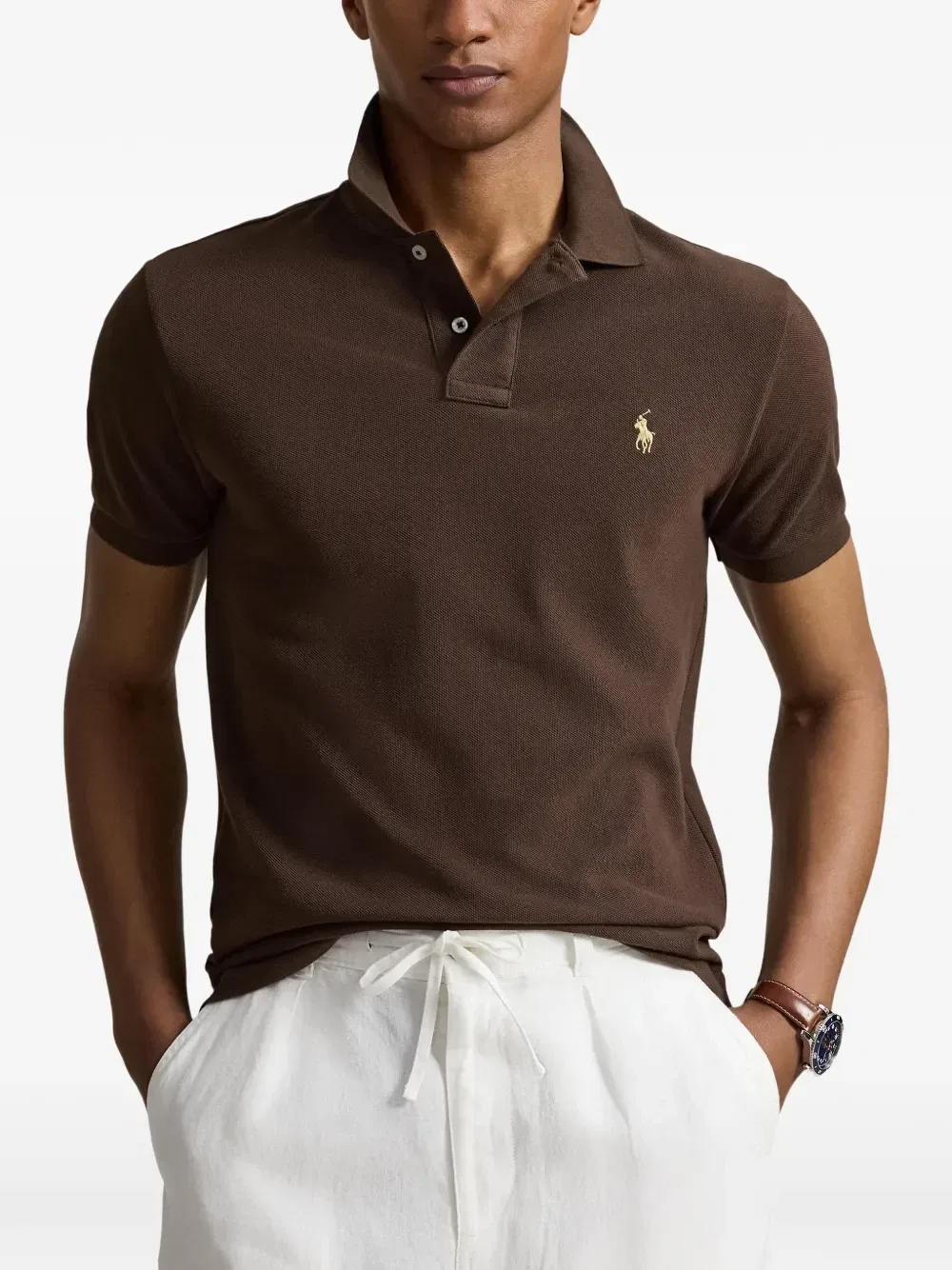 Сетчатая рубашка-поло с вышитым пони Polo Ralph Lauren, коричневый — фото 3