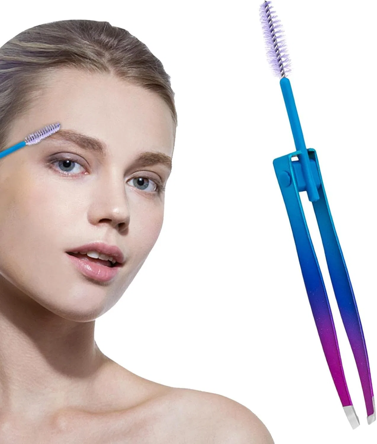 Пинцет для бровей 2 в 1, Generisch, сталь, 13.9 см, Blue