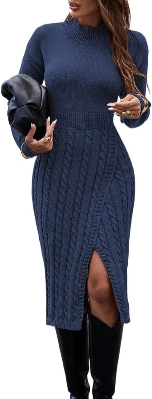 Женское платье миди с разрезом Slimming Fit, Royal Blue — фото 2