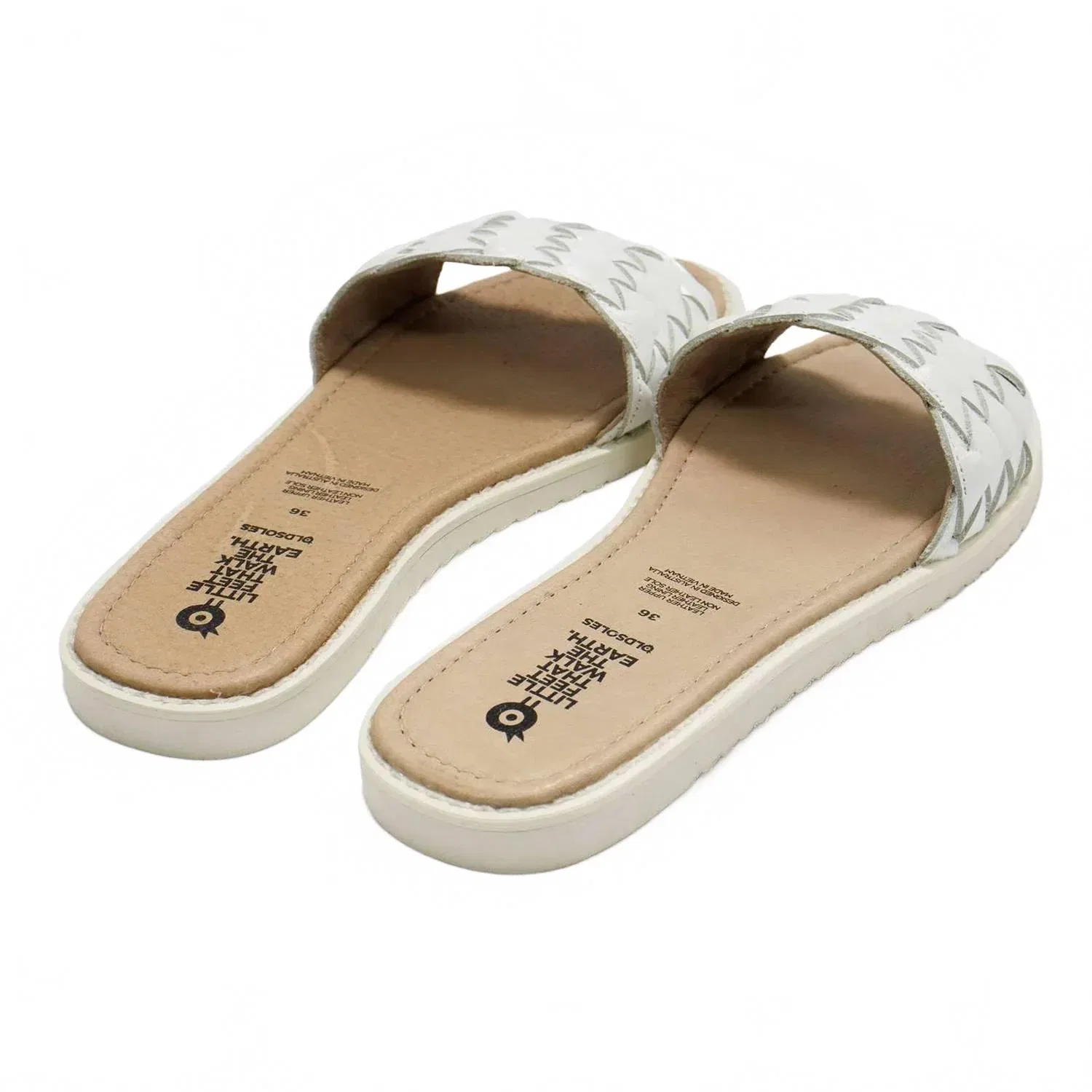 Детские сандалии-слайды кожаные с плетеным ремешком Puff Old Soles, Nacardo Blanco — фото 3