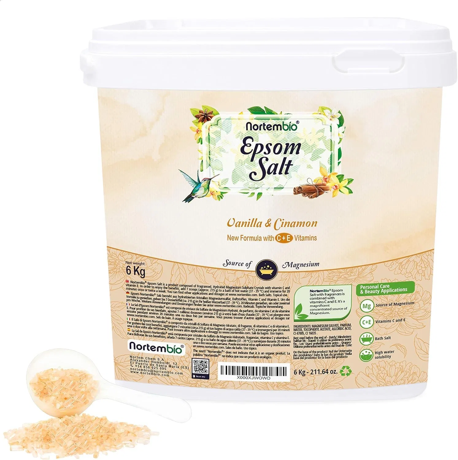 Соль для ванн с ароматом ванили и корицы Nortembio, 6 кг, Vanilla and Cinnamon