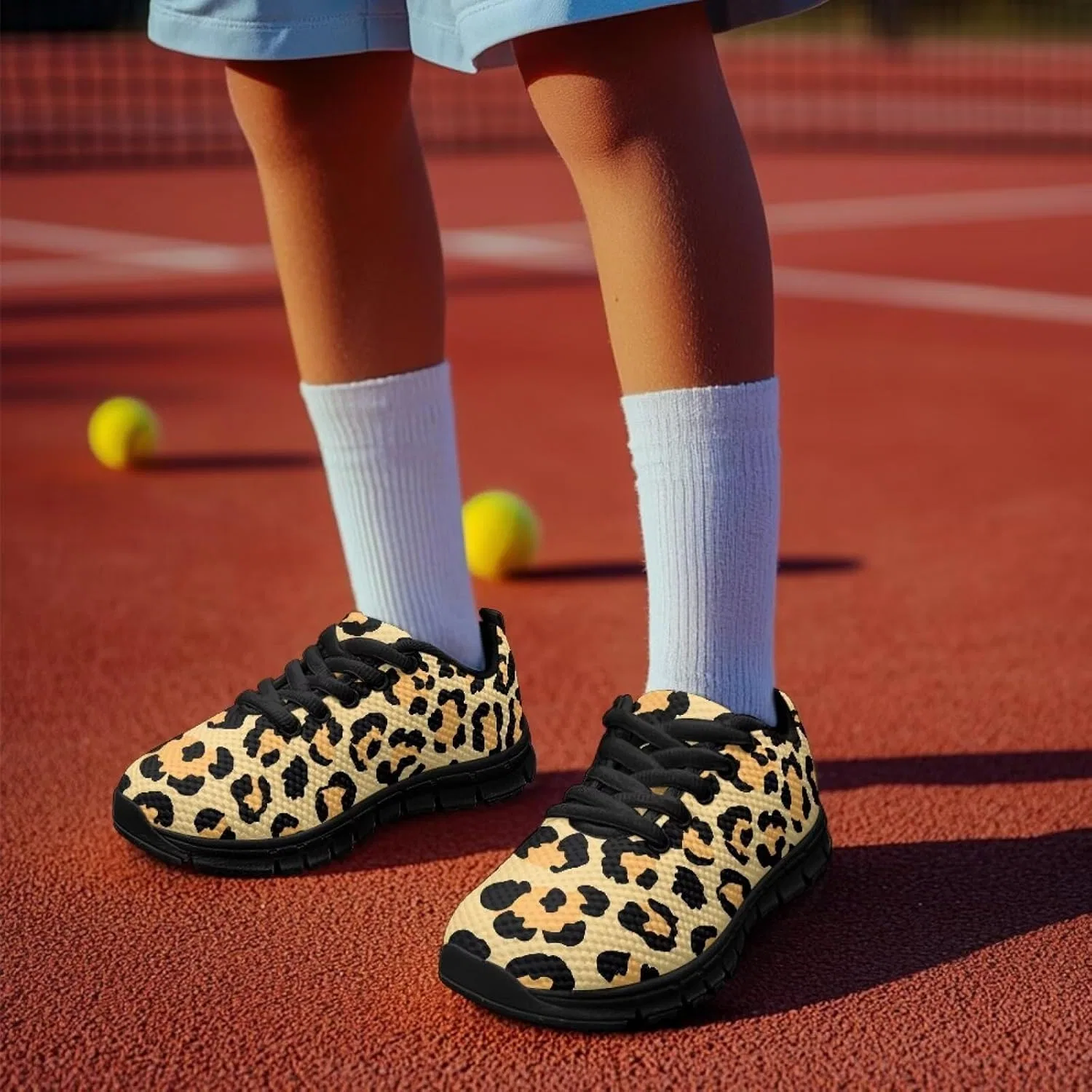 Детские дышащие слипоны с принтом Blue Golf Ball Shoes Pointodoor, Brown Leopard Print — фото 3