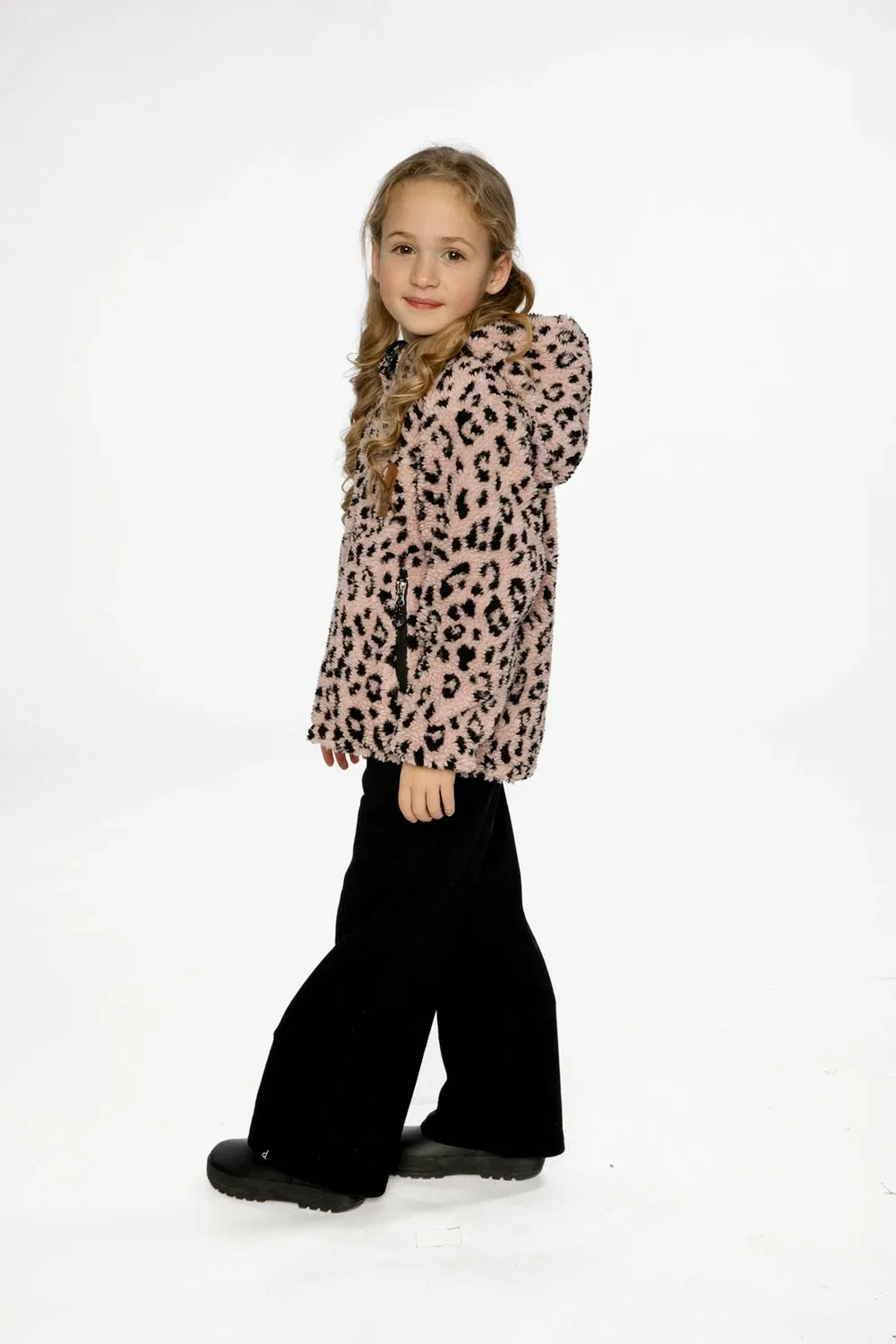 Детская куртка для девочек на молнии с капюшоном Reversible Mid-Season Jacket Deux par Deux, Black and Pink — фото 4