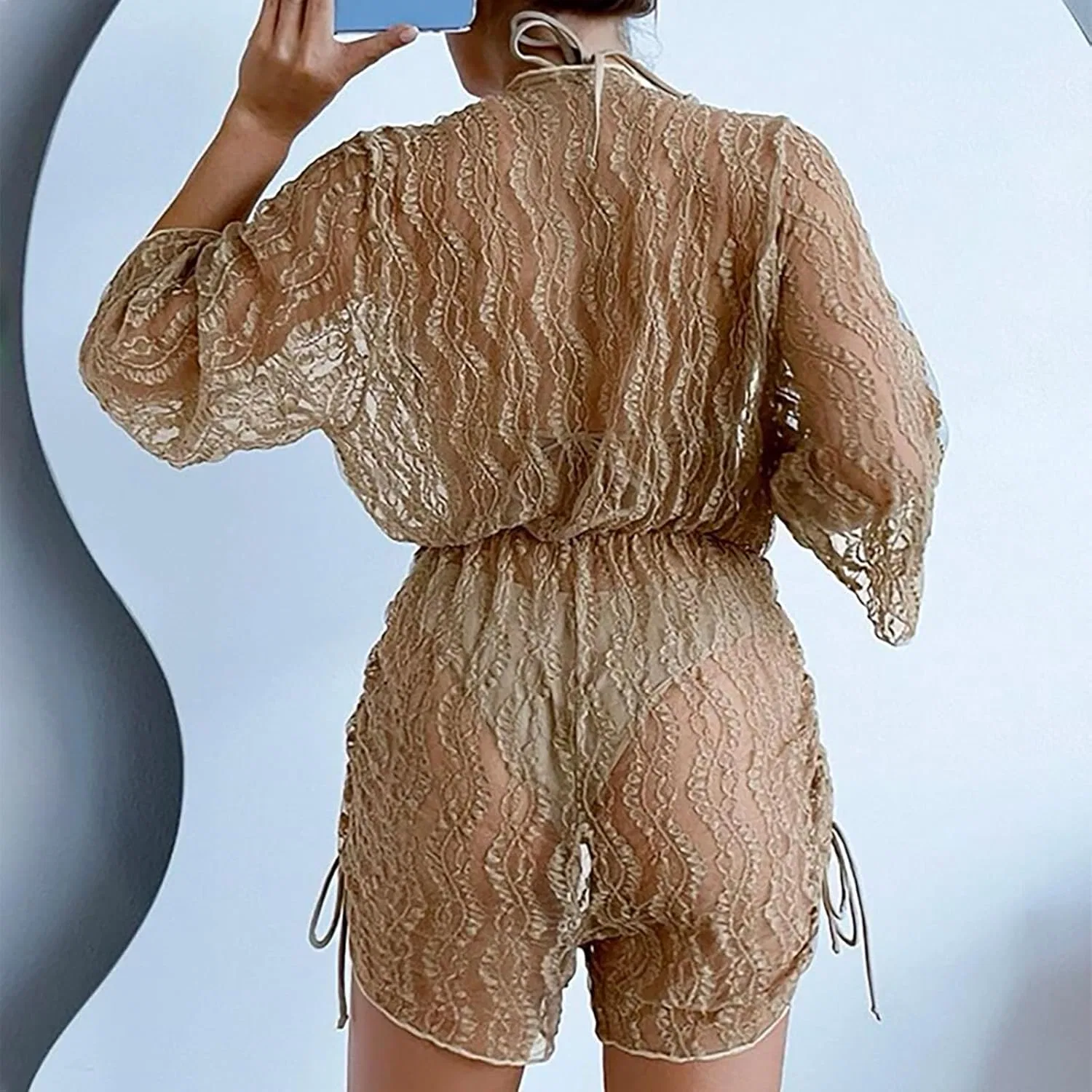 Женский бикини-комплект с кружевом, Beige — фото 3