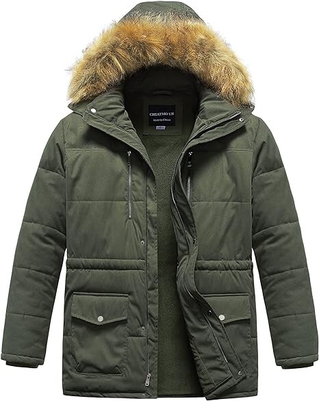 

Куртка CREATMO US Men's Waterproof with Removable Fur Hooded, темно-зеленый