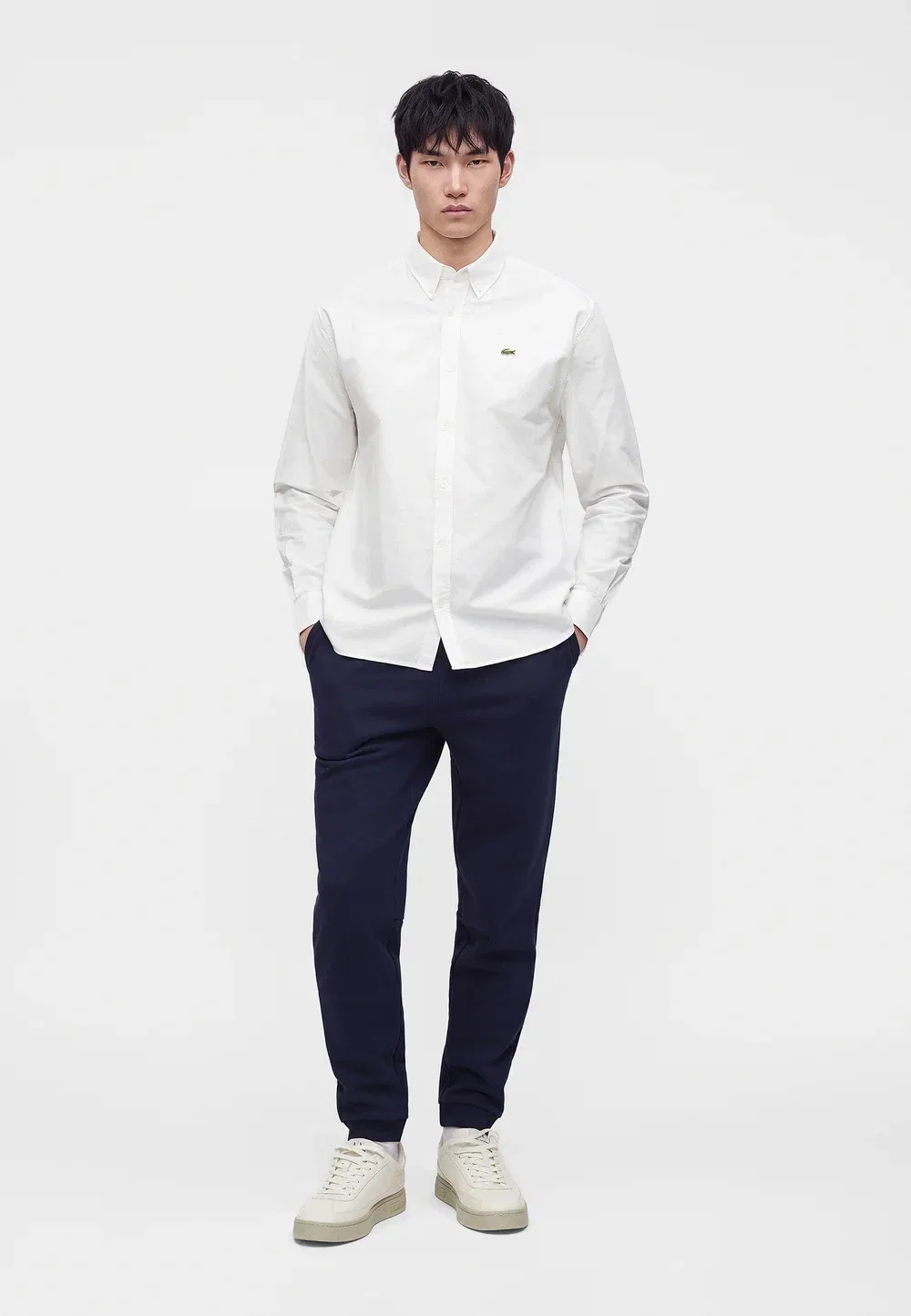 Рубашка Lacoste белый, классическая, хлопок — фото 2