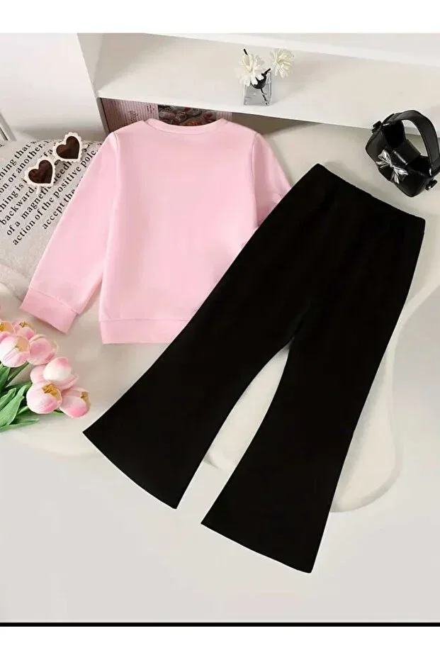 Детский спортивный комплект для девочек с бантом Bebeğime Çorap, Black-Pink — фото 2