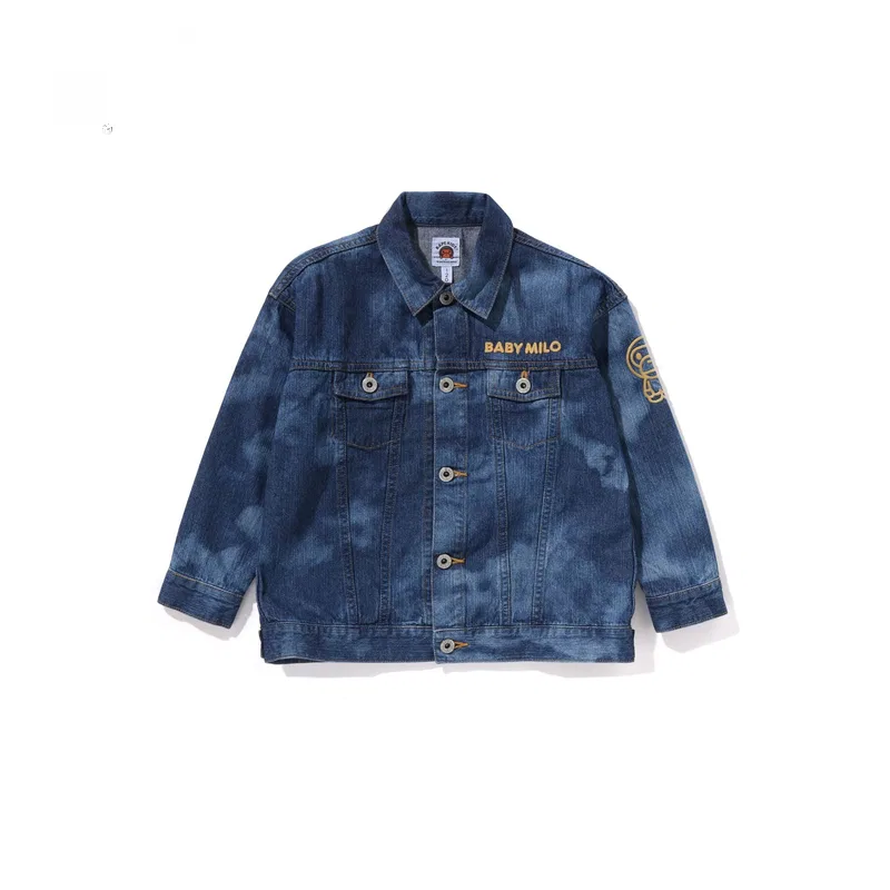 Детская джинсовое куртка с принтом BAPE MILO HIGH TONE BLEACH LOOSE FIT 10OZ DENIM, A BATHING APE, Dark Blue NYX