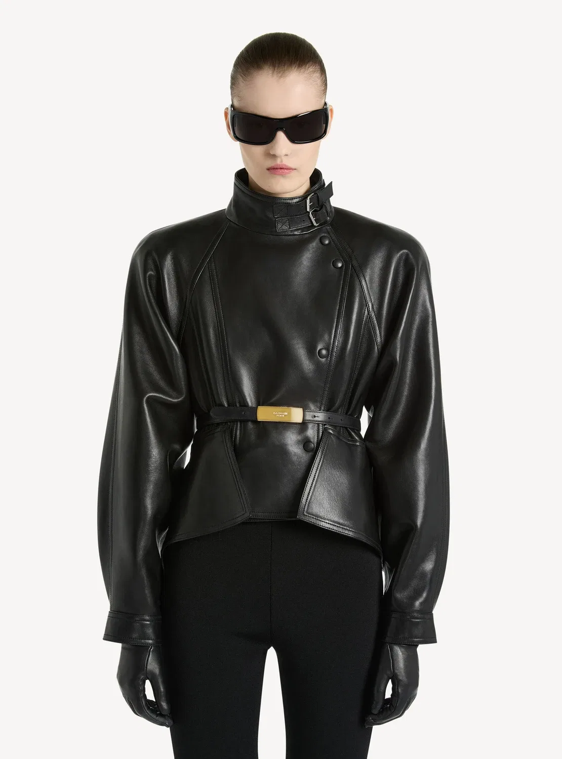 Пилотская куртка из овчины BALMAIN, черный — фото 3