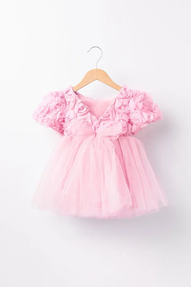 Детское платье для девочек из фатина с аппликацией Rosalinda Banamio, Pink — фото 3