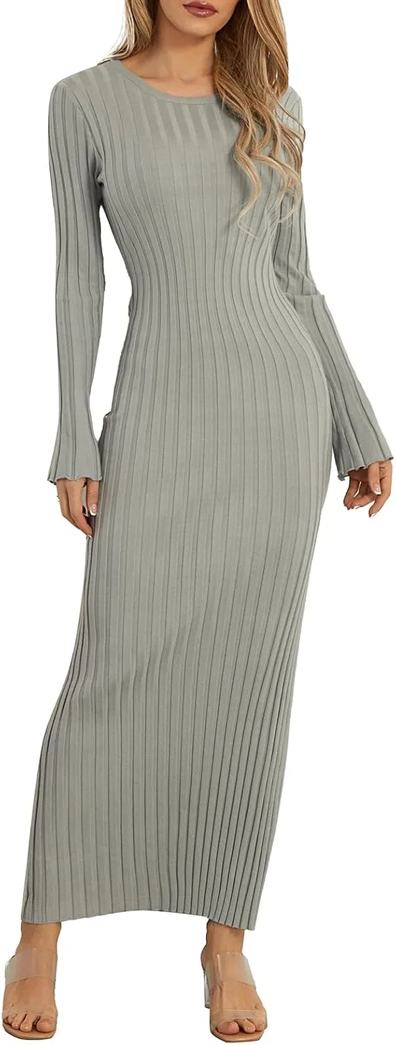 Женское платье миди трикотажное с ребристой текстурой, Light Gray