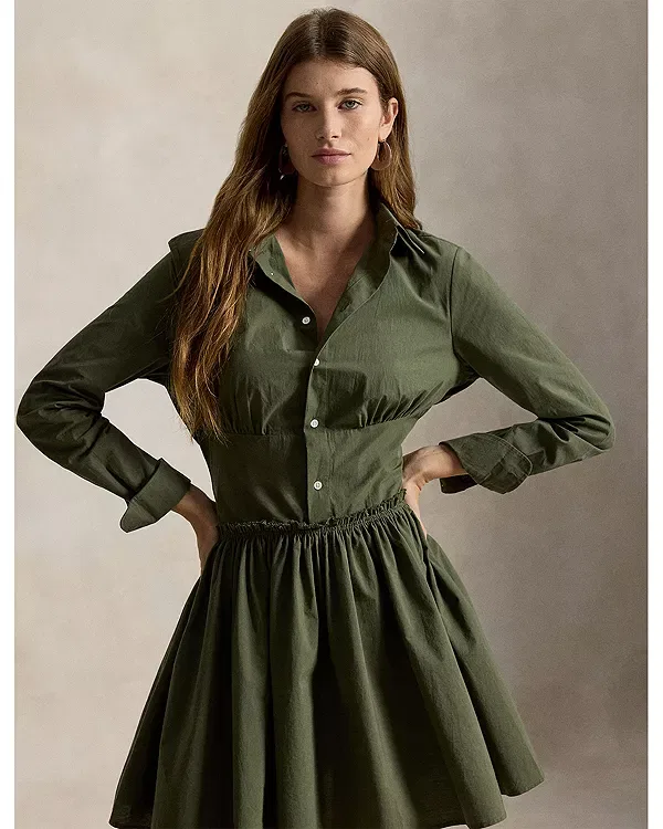 Женское хлопковое платье-рубашка Ralph Lauren, зеленый — фото 2