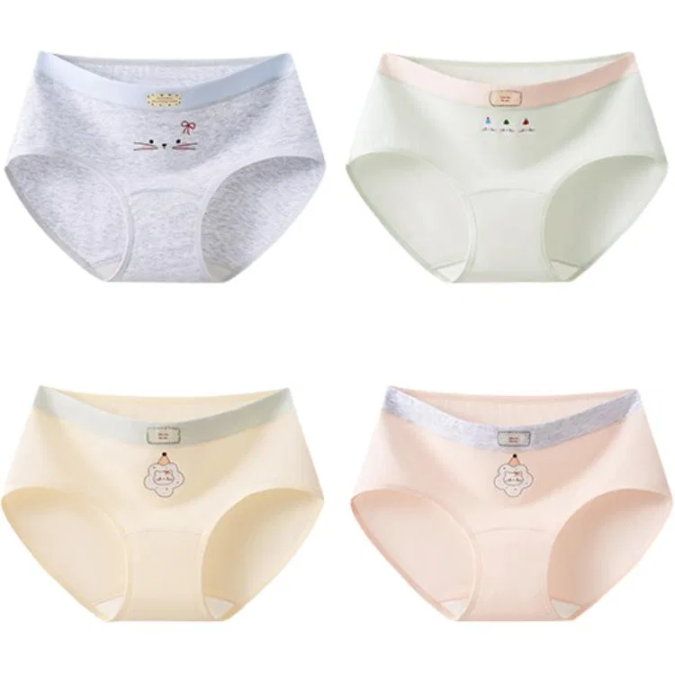 Детское белье для девочек хлопковое набор из 4 штук Red bean, Grey Green Yellow Pink