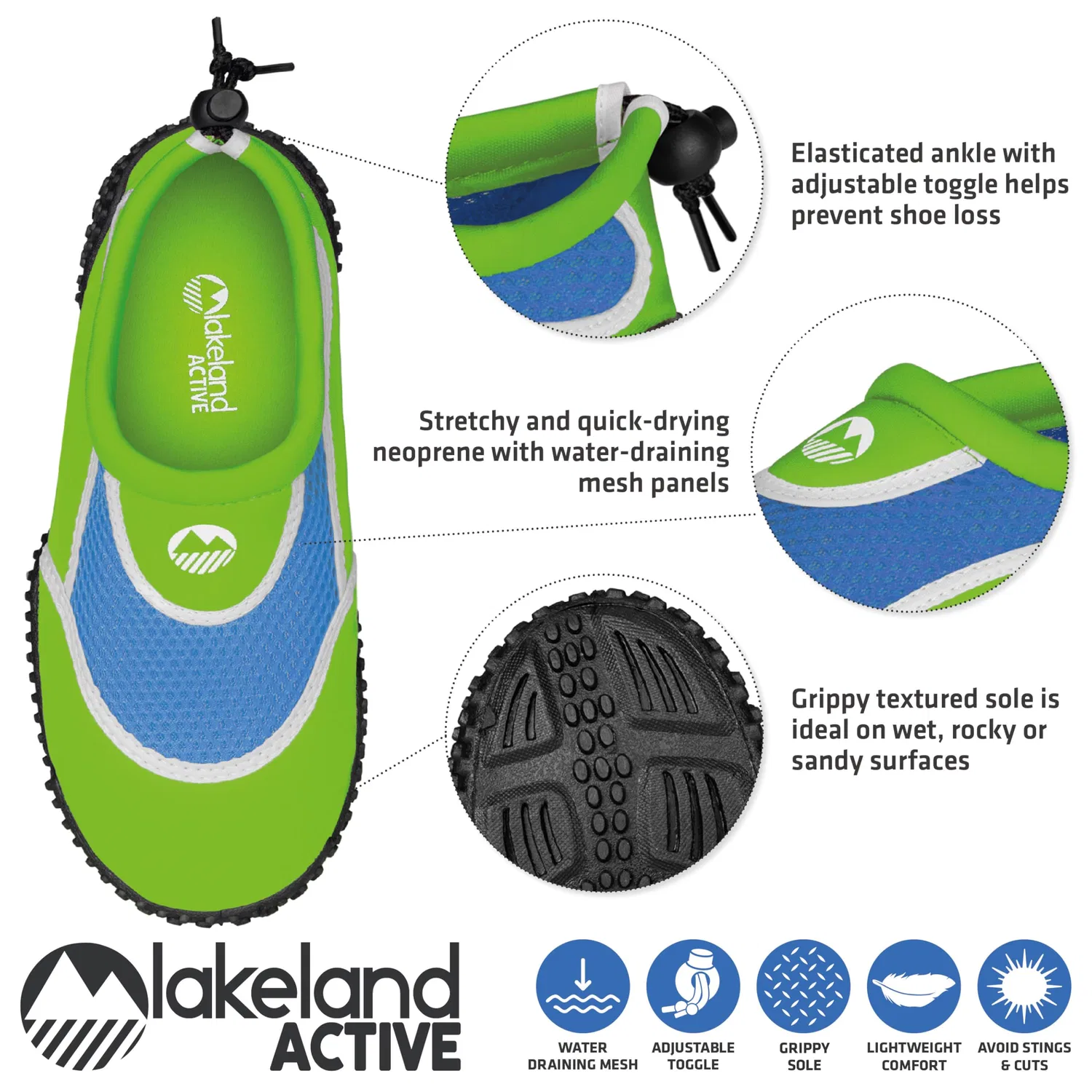 Детские водные туфли для мальчиков с регулируемой пяткой Eden Lakeland Active, Green Blue White — фото 4