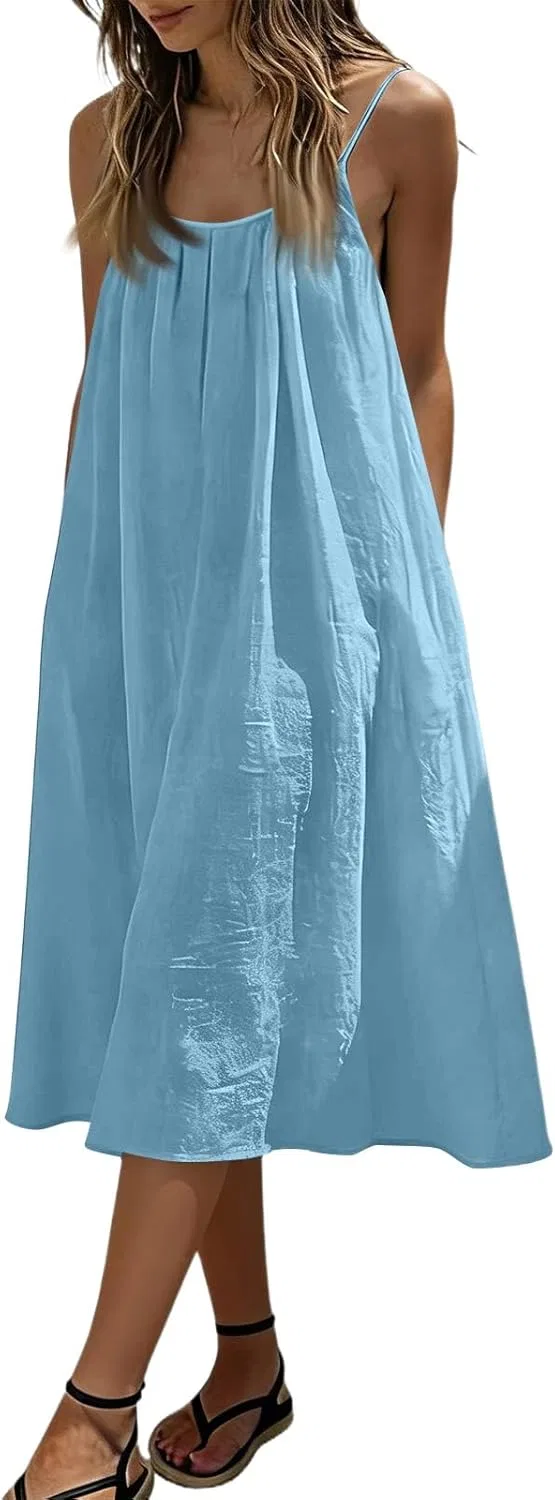 Женское летнее платье миди с открытой спиной Cami Lounge, Sky Blue
