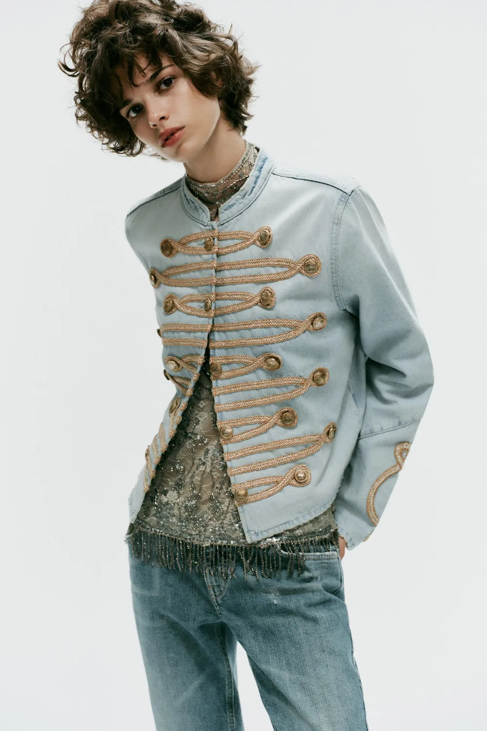 Джинсовая куртка TRF на пуговицах ZARA, Light blue — фото 2