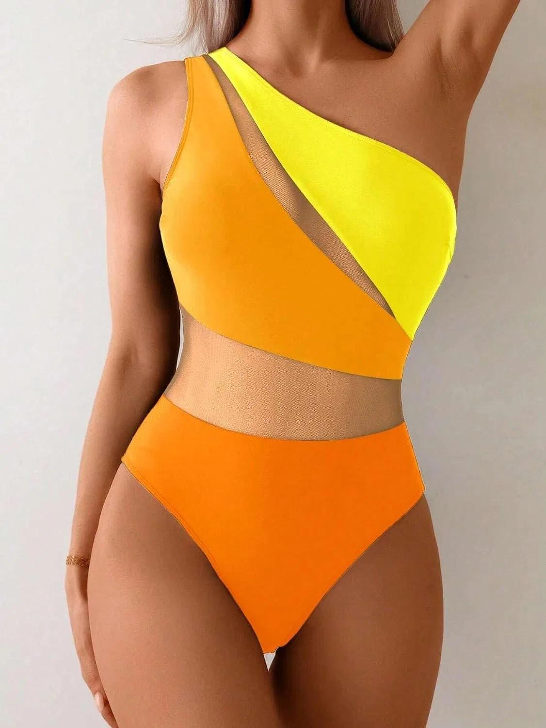 Женский монокини с асимметричным вырезом Colorblock, Multicolor — фото 3