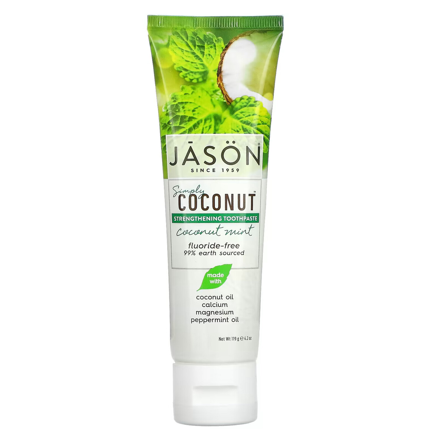 

Jason Natural, Simply Coconut, укрепляющая зубная паста, кокос и мята, 119 г (4,2 унции)