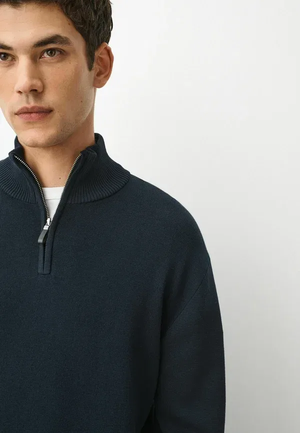 Джемпер из хлопка Tall fit - quarter zip jumper Next Navy blue, темно-синий — фото 4