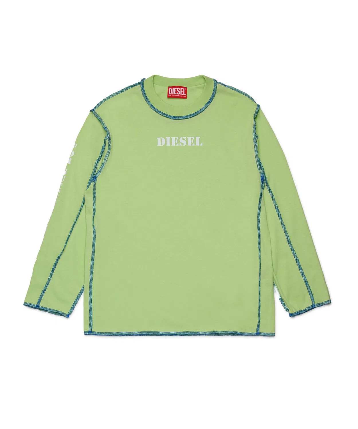 Детская футболка с длинным рукавомс принтом DIESEL KIDS, Light Green