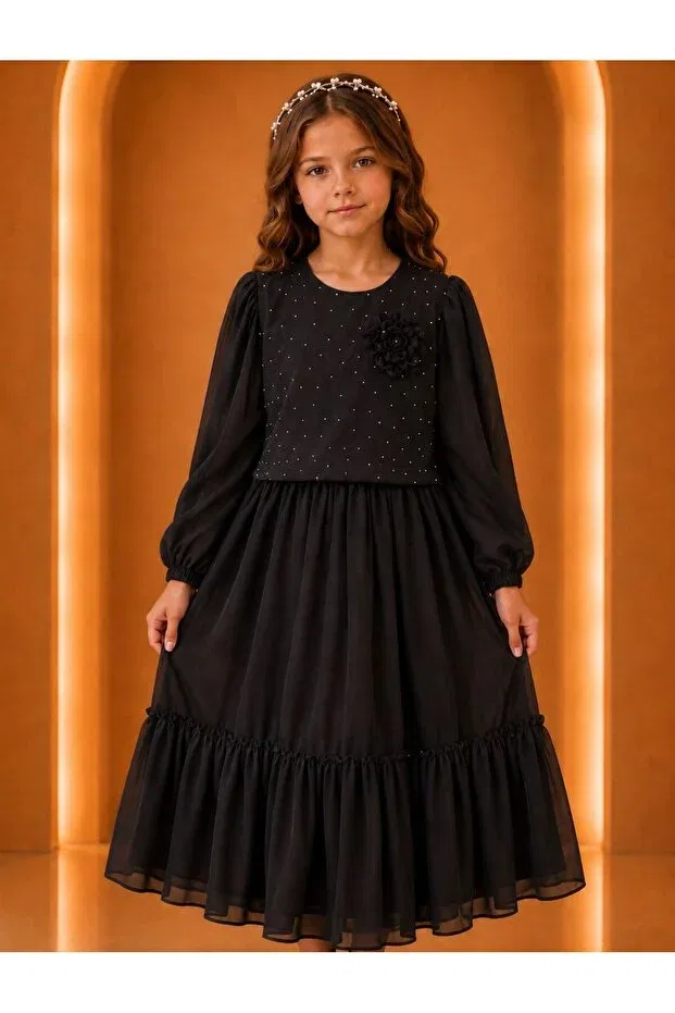 Детское платье для девочек с длинным рукавом Esmagül Kids, Black — фото 2
