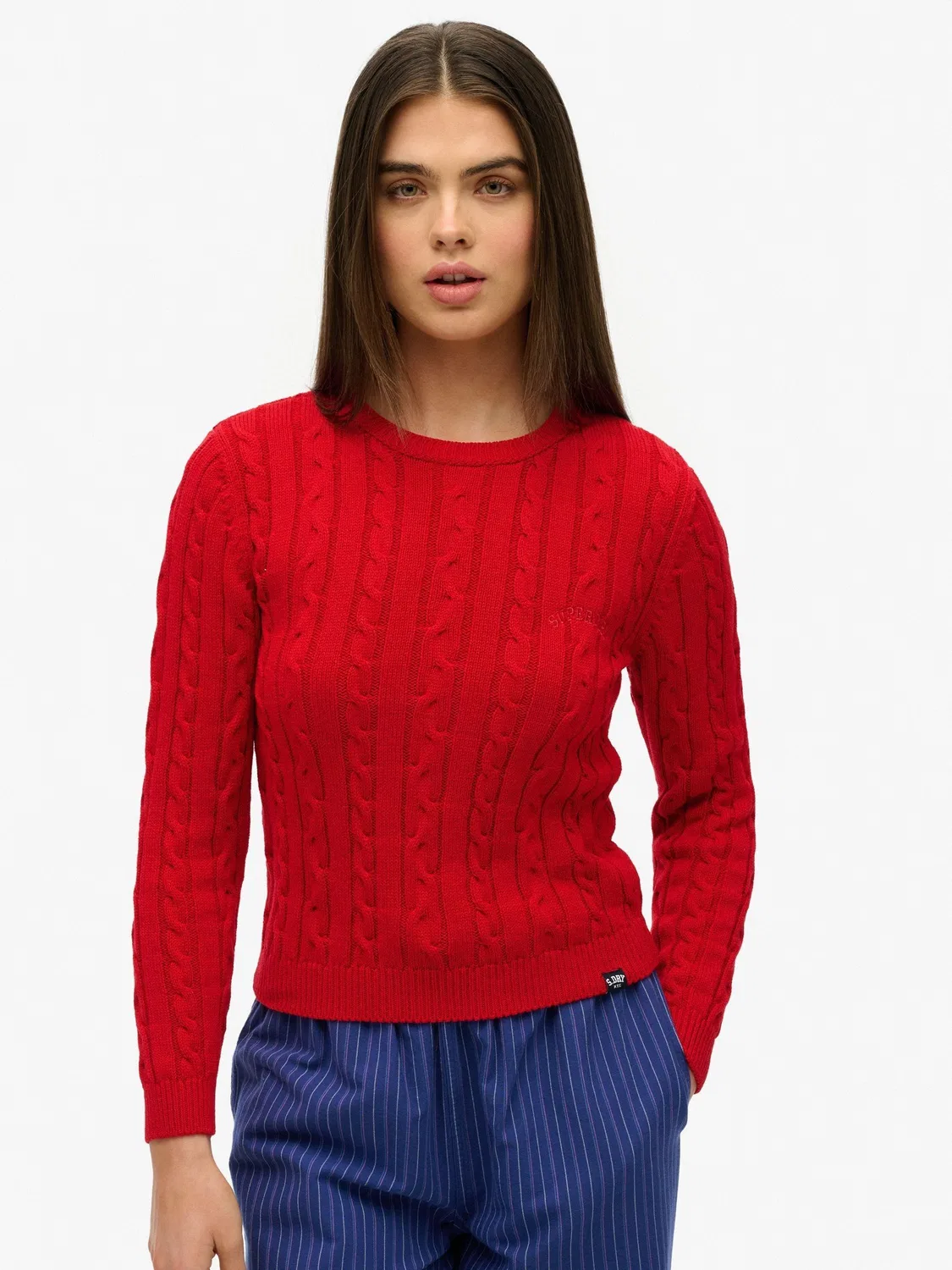 Джемпер женский с косами Superdry Red Essentials Slim Cable Knit Crew Neck Superdry, красный