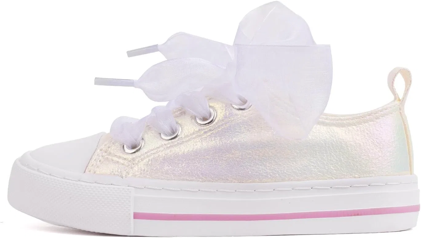Детские кроссовки для девочек с блестками HugRain, Low Top White