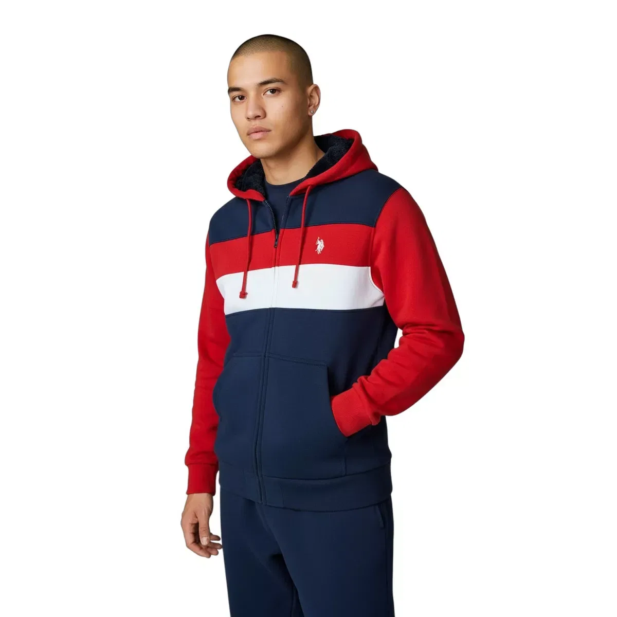 Мужской худи на молнии с принтом Color Block High Pile Fleece U.S. Polo Assn., Classic Navy