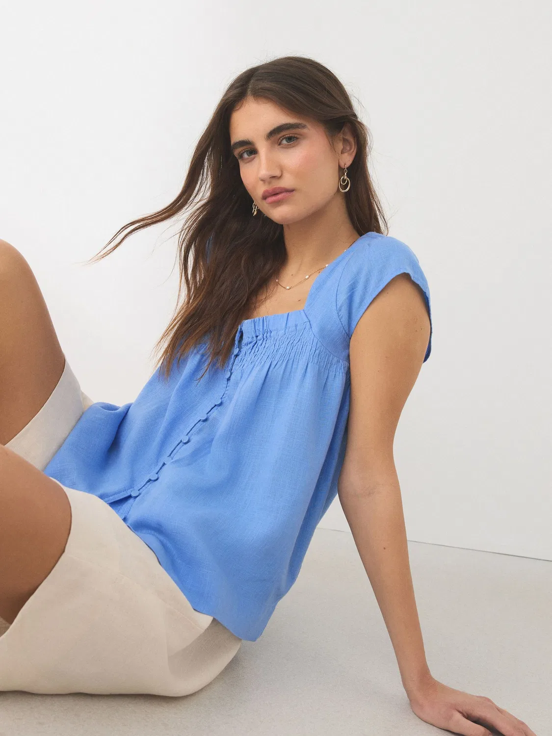 Блуза с квадратным вырезом и воланами на рукавах, 2 шт Next, Chambray Blue/Ecru Floral — фото 4