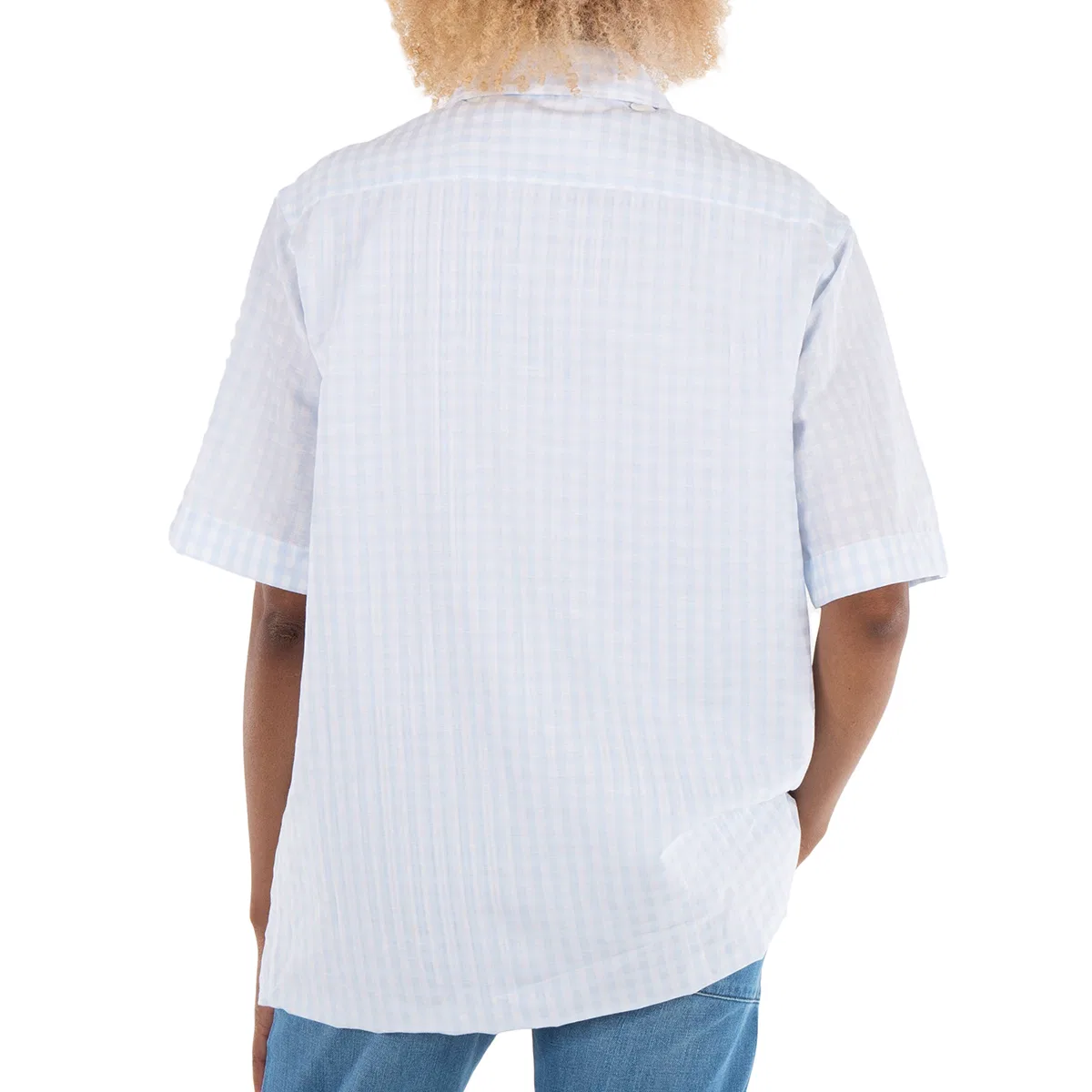 Рубашка оверсайз с принтом в клетку Gingham Check Print Oversized Shirt Burberry, Pale Blue — фото 4