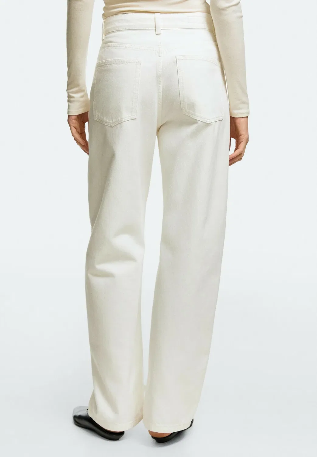 Джинсы с высокой талией, облегающего кроя - свободные джинсы Massimo Dutti, White — фото 3