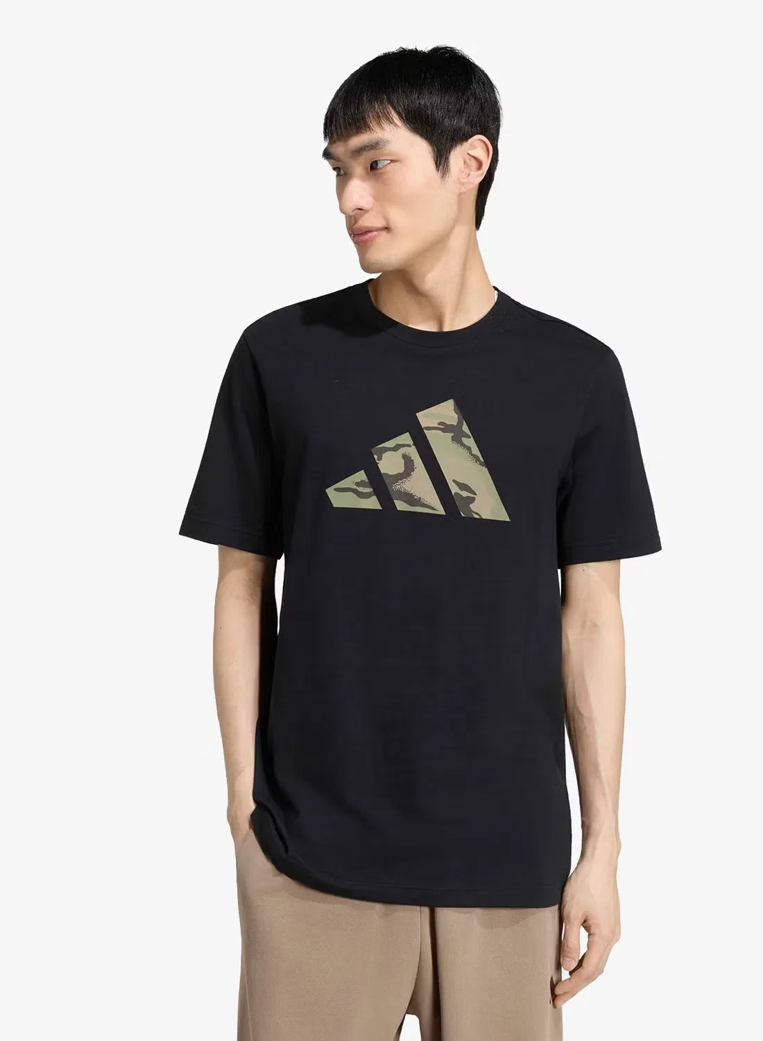 Футболка с принтом камуфляж и логотипом 3-Stripes Adidas, черный