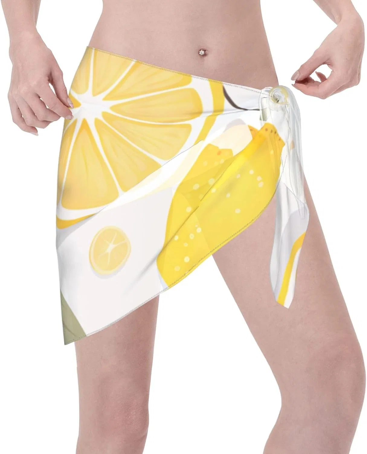 Женская пляжная накидка саронг с лимонным принтом, Yellow Lemon 2 — фото 3